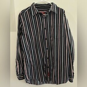 Chaps Denim Men’s Dress Shirt Black Striped Button Down Size M Long Sleeve